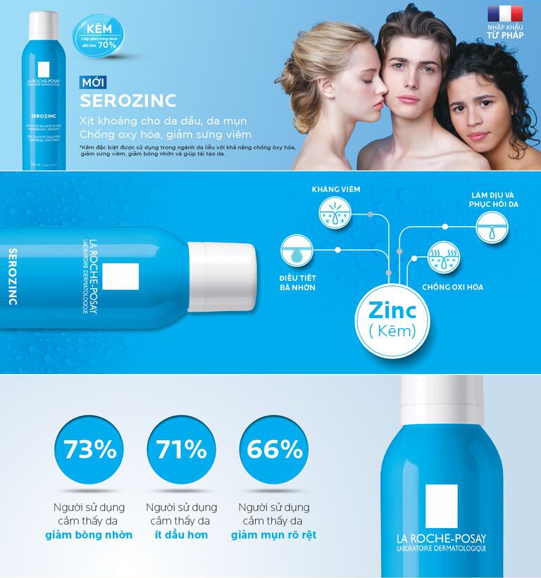 Xịt Khoáng La Roche-Posay Làm Sạch & Dịu Da Dầu Mụn 50ml Serozinc Zinc Sulfate Solution Cleansing, Soothing