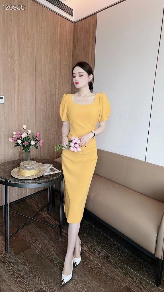 Váy đầm maxi 2 dây cổ vuông Yellow Floral