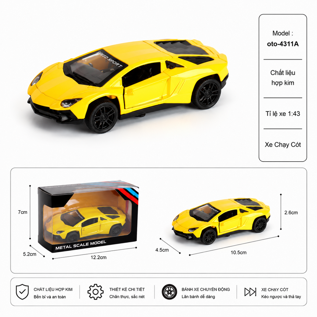 Mô Hình xe Oto đua hợp kim , tỉ lệ 1:43 - Dài 10.5cm - rộng 4.5cm - cao 2.6cm- SKU : oto-4311A - ( Vat : 003-01-20 )