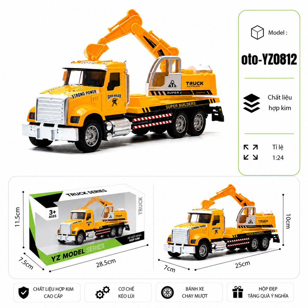 Xe Công Trình có nhiều kiểu dáng , chất liệu hợp kim , tỉ lệ 1:24 : SKU : oto-YZ0812 ( Vat : 103-02-50 )