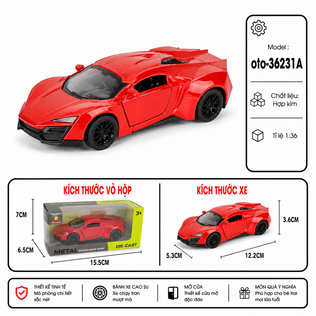 Xe thể thao nhiều màu sắc  , chất liệu hợp kim , tỉ lệ 1:36 - SKU : oto-36231A ( Vat : 103-01-35 )