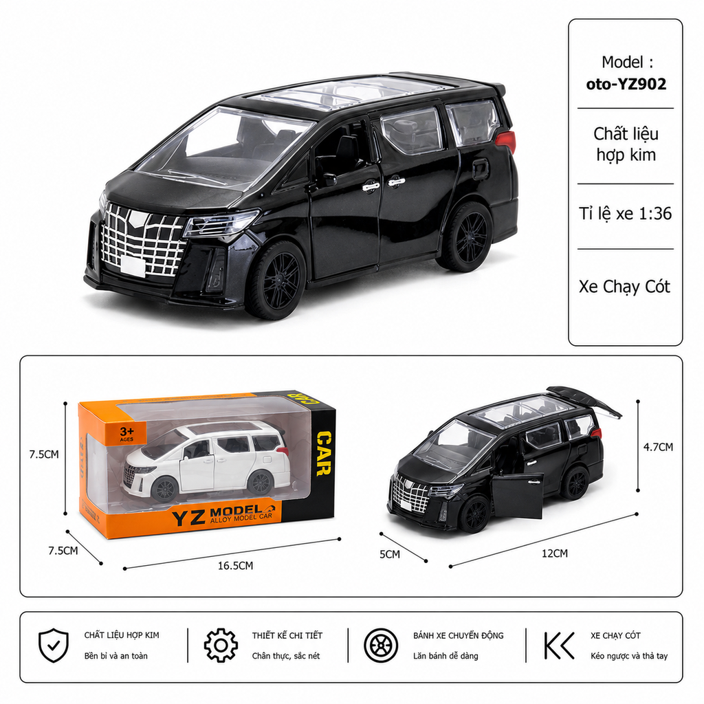Mô Hình xe oto Toyota Alphard hợp kim , tỉ lệ 1:36 - Dài 12cm - rộng 4.7cm - cao 4.7cm - SKU : oto-YZ902 - ( Vat : 003-01-35 )