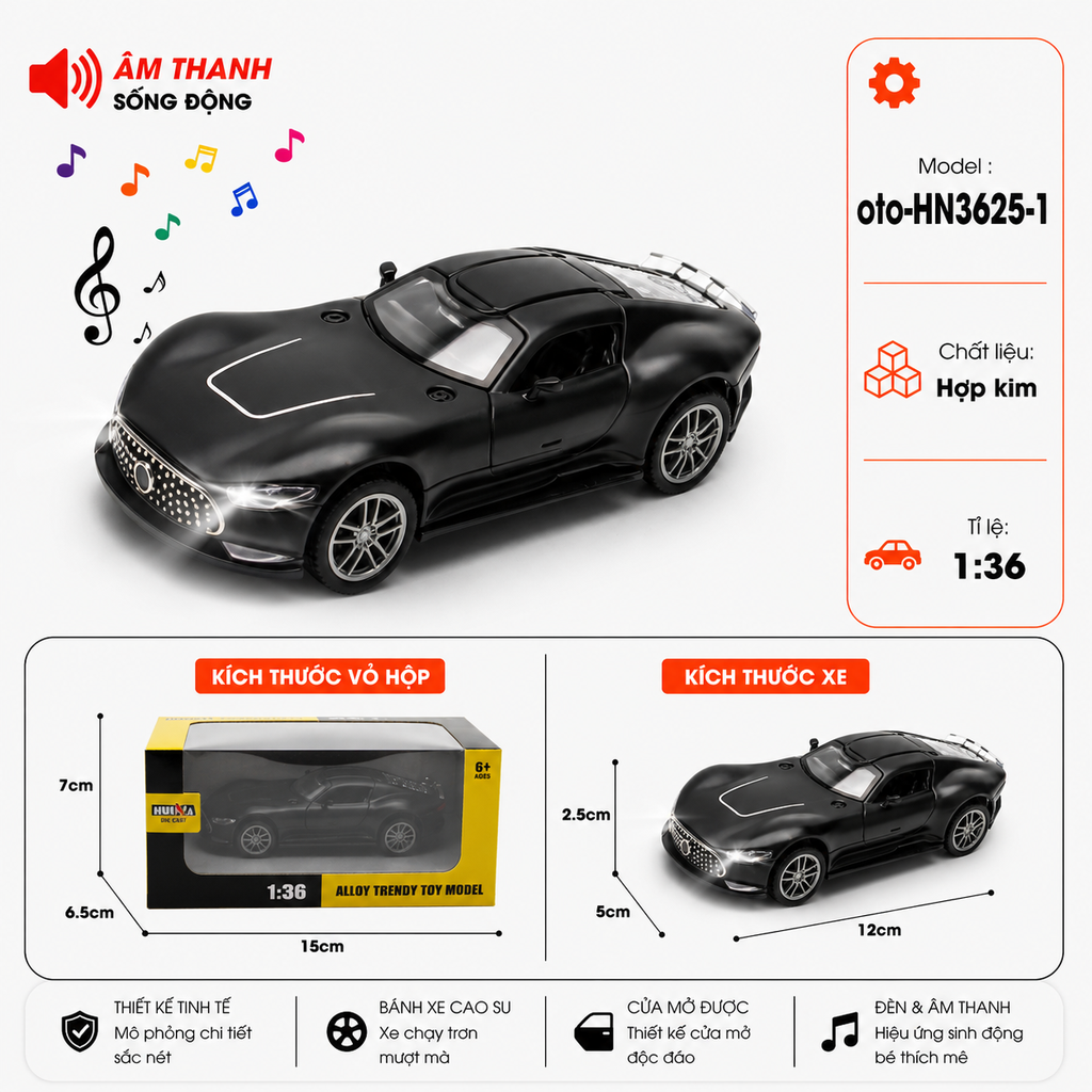 Xe thể thao nhiều kiểu dáng ( Có Đèn , Có Nhạc ) . Chất liệu hợp kim , tỉ lệ 1:36 - SKU : oto-HN3625-1 - ( VAT : 103-01-35 )
