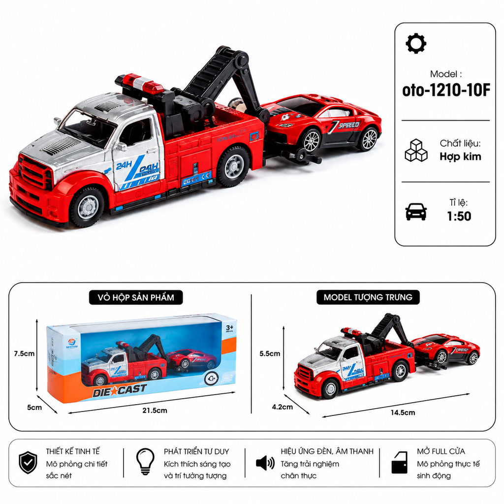 Xe Cẩu chở các phương tiện gồm nhiều kiểu dáng , chất liệu hợp kim , tỉ lệ 1:36 - SKU : oto-1210-10F ( VAT : 103-01-30 )
