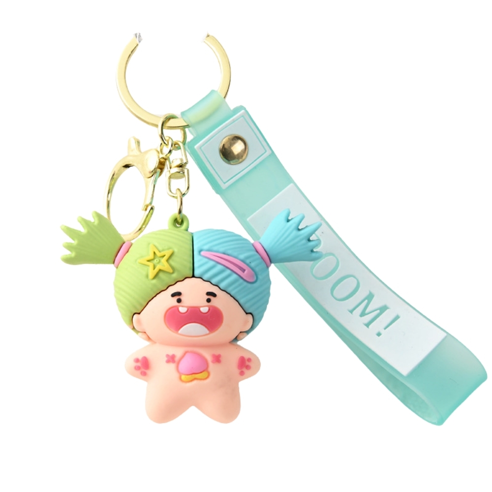 móc khóa búp bê xanh lá  - dây dài 11cm mô hình cao 5.5cm - nặng : 50gram - boc túi - no box