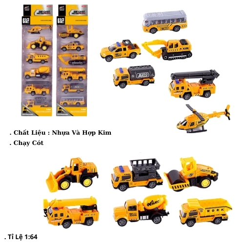 Mô Hình 1 vỉ 6 Xe Công Trình - Cao 32cm - Ngang 10cm - Vỉ Nhựa SKU : oto-QZ619-C - ( Vat : 003-03-50 )