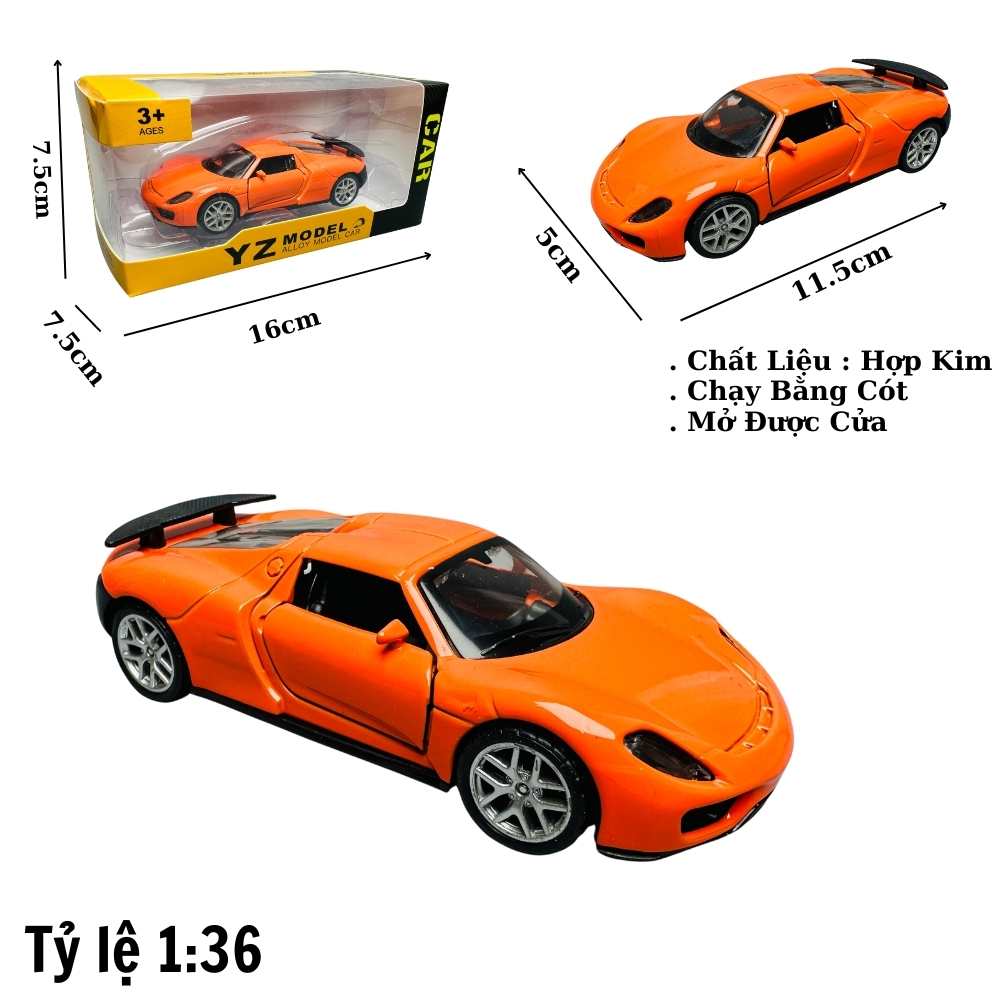 Mô Hình Ferrari màu cam - tỉ lệ 1:36 Hợp kim có thể mở cửa - bánh sau chạy cót - Dài 12cm - rộng 5cm - cao 4cm - nặng : 100gram - FULL BOX : box màu SKU : oto110 - K63-T1-S8