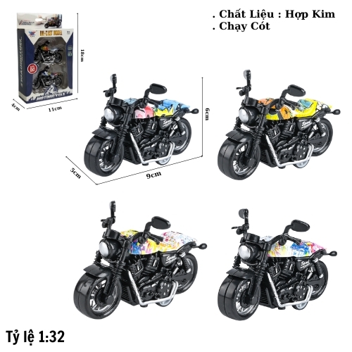 Mô Hình 1 vỉ 2 Xe harley , Tỉ Lệ 1:32 - bánh sau chạy cót - Dài 9cm - rộng 5cm - cao 6cm - nặng : 300gram - FULL BOX : box màu SKU : oto-YM887164  ( VAT 003-08-30 )- K183B3 - K55-T4-S6