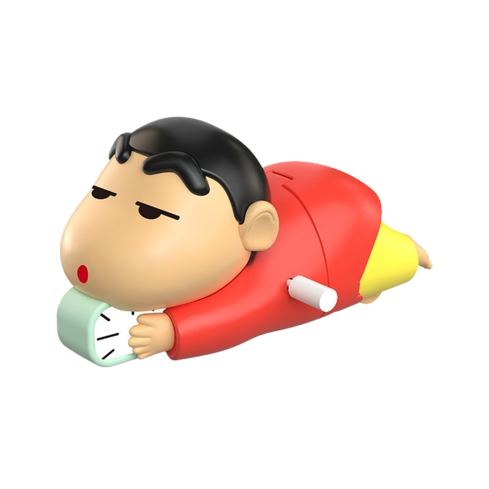 mô hình shin bút chì nằm bò chạy cót áo đỏ - cao : 5.5cm dài 10cm - figure shin - hộp màu -K76-T4-S12