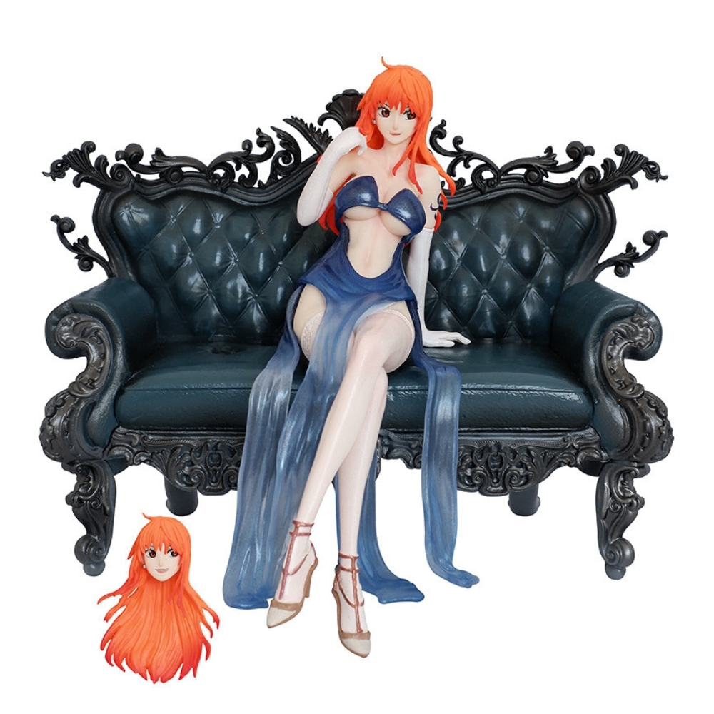 Mô Hình OnePiece Nami ngồi ghế - Cao 16cm - nặng 1200gram - Phụ Kiện : Đầu thay thế + Ghế - Figure OnePiece - Box Nhựa - Hộp màu - (VAT 002-01-160) - K26-T3-S4