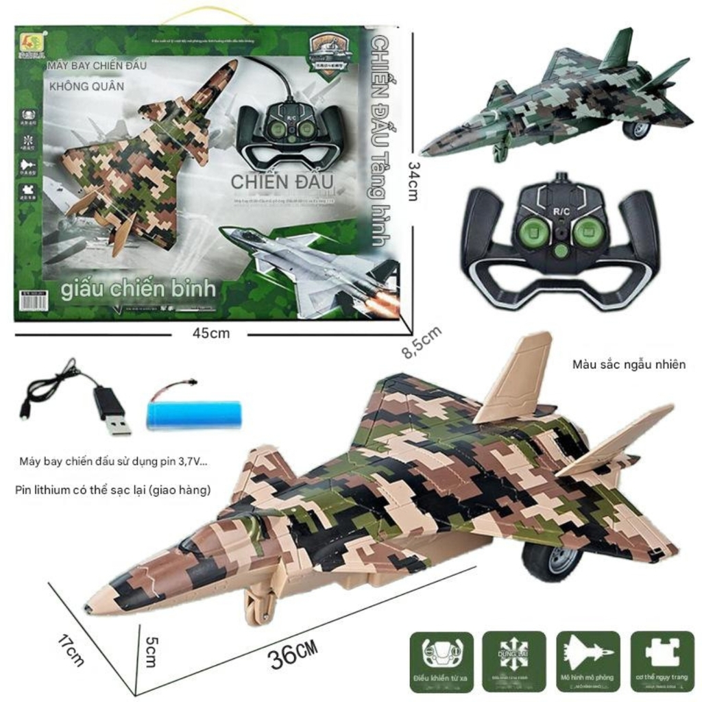 ( Màu Ngẫu Nhiên ) Đồ Chơi Máy Bay Điều Khiển Từ Xa Mô Phỏng J-20 - 4 kênh -  Dài 36cm - rộng 17cm  - cao 5cm - FULL BOX . SKU : DK-955-213
