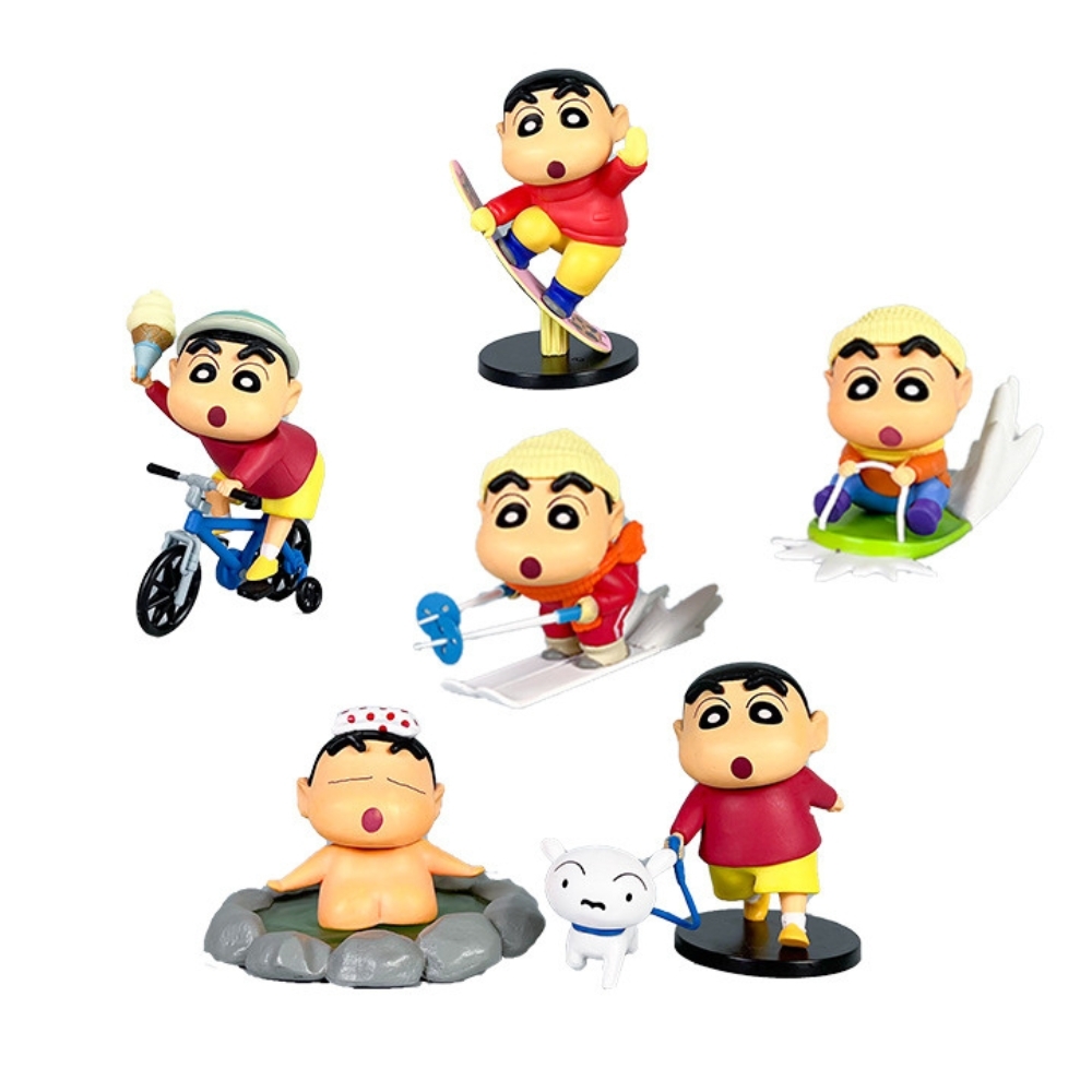 Hàng Cao Cấp - Mô Hình bộ 6 Shin bút chì trượt ván đạp xe - Cao 5.5-8.5cm - nặng 320gram - Figure Cậu Bé Bút Chì - bọc túi OPP - Hộp Màu - HM124 - K32-T2-S3