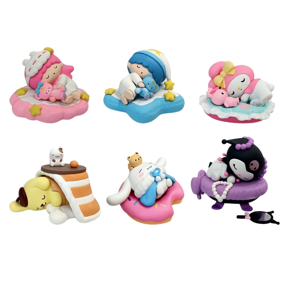 Mô hình kuromi bộ 6 kuromi nằm - cao 5.5-7.5cm - Nặng 300gram - Bọc Túi - Full box - Có hộp mù - K23-T1-S9