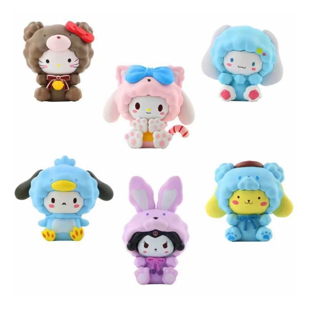( Giá 1 con - Bộ 6 con - Đặt Số Lượng 6 ) - Mô hình kuromi Bộ 6 Melody Gemini Pudding Dog Cinnamon Dog Kuromi - cao 6 - 8.5cm - Nặng 100gram - Hộp Màu -SKU : bo30 -  (VAT G873-79)- K33-T1-S8
