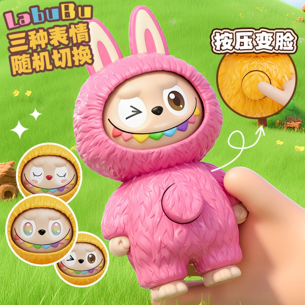 Đồ Chơi Trẻ Em Labubu hồng xoay mặt - Cao 10cm - Nặng 200gram - No Box K75-T1-S11