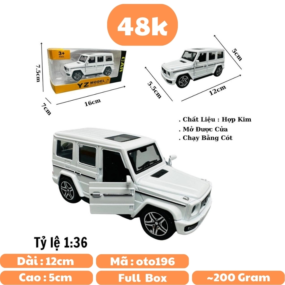 Mô Hình xe jeep trắng tỉ lệ 1:36 Hợp kim có thể mở cửa - bánh sau chạy cót - Dài 12cm - rộng 5.5cm - cao 5cm nặng : 200gram - FULL BOX : box màu SKU : oto196 N3-K5-T3-S3