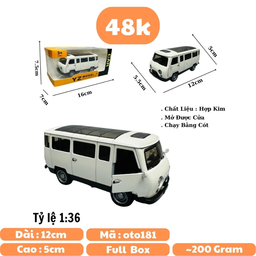 Mô Hình xe uaz trắng tỉ lệ 1:36 Hợp kim có thể mở cửa - bánh sau chạy cót - Dài 12cm - rộng 5.5cm - cao 5cm nặng : 200gram - FULL BOX : box màu SKU : oto181 - N3-K11-T2-S1