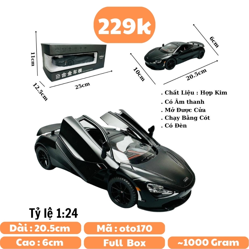 Mô Hình Xe Mclaren đen 1.24 Hợp kim có thể mở cửa - bánh sau chạy cót - Có tiếng - đèn pha sáng - Dài 20.5cm - rộng 10cm - cao 6cm - nặng ~ 1000gram - FULL BOX : box màu SKU : oto170 - N3-K6-T1-S4