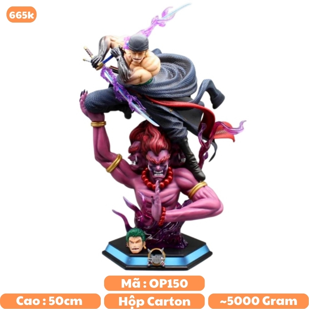 Mô Hình OnePiece Zoro Đứng trên Tượng quỷ Asura - Cao 50cm - nặng 5kg - Phụ Kiện : LED + 2 đầu + 2 Kiếm -  Figure OnePiece -  Có Hộp - N1-K45-T5-S1