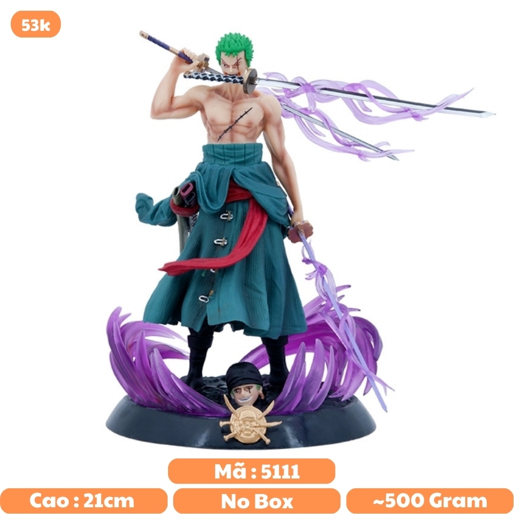 Mô Hình Đồ Chơi - Zoro đứng 2 đầu + 3 kiếm + 3haki - OnePiece - No Box - Bọc Túi Opp - D - 15