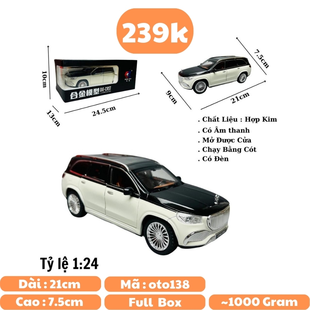 Mô Hình Xe Mẹc GLS trắng 1:24 Hợp kim có thể mở cửa - bánh sau chạy cót - Có tiếng - đèn pha sáng - Dài 21cm - rộng 9cm - cao 7.5cm - nặng ~ 1000gram - FULL BOX : box màu SKU : oto138 - N3-K7-T4-S2