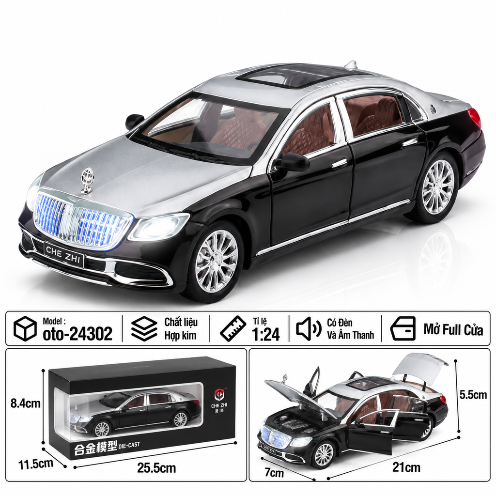Xe thể thao tỉ lệ 1:24 - chất liệu bằng hợp kim - Có đèn và âm thanh Tính năng mở full cửa - SKU : oto-24302 ( VAT : 103-01-190 )