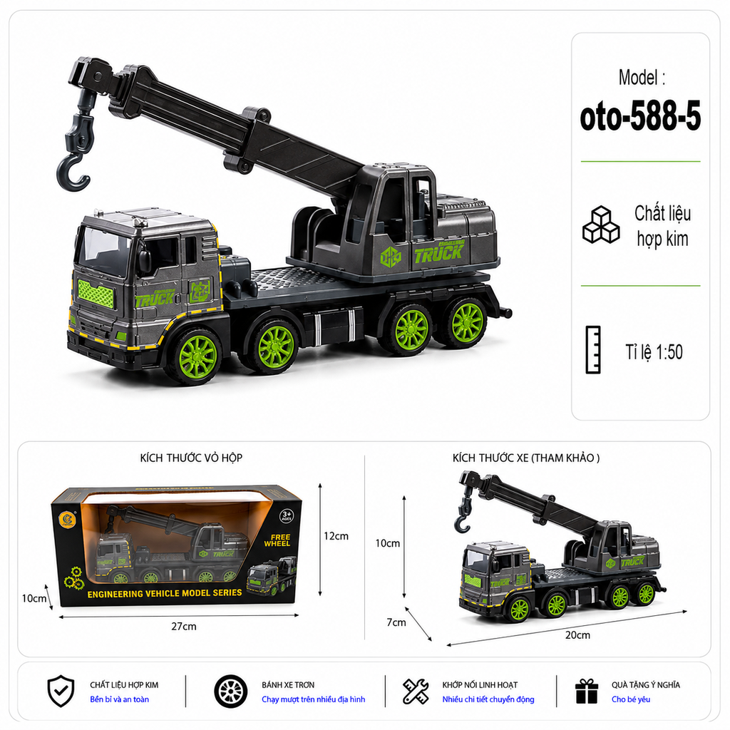 Xe Công Trình nhiều kiểu dáng , chất liệu bằng thép hợp kim , tỉ lệ 1:50 - SKU : oto-588-5 ( VAT : 103-02-40 )
