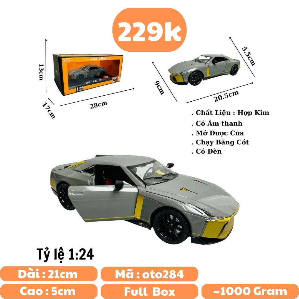 Mô Hình xe nissan xám ngọc tỉ lệ 1:24 Hợp kim có thể mở cửa - bánh sau chạy cót - Dài 20.5cm - rộng 9cm - cao 5.5cm - nặng : 1000gram - FULL BOX : box màu SKU : oto284 - N3-K8-T1-S3