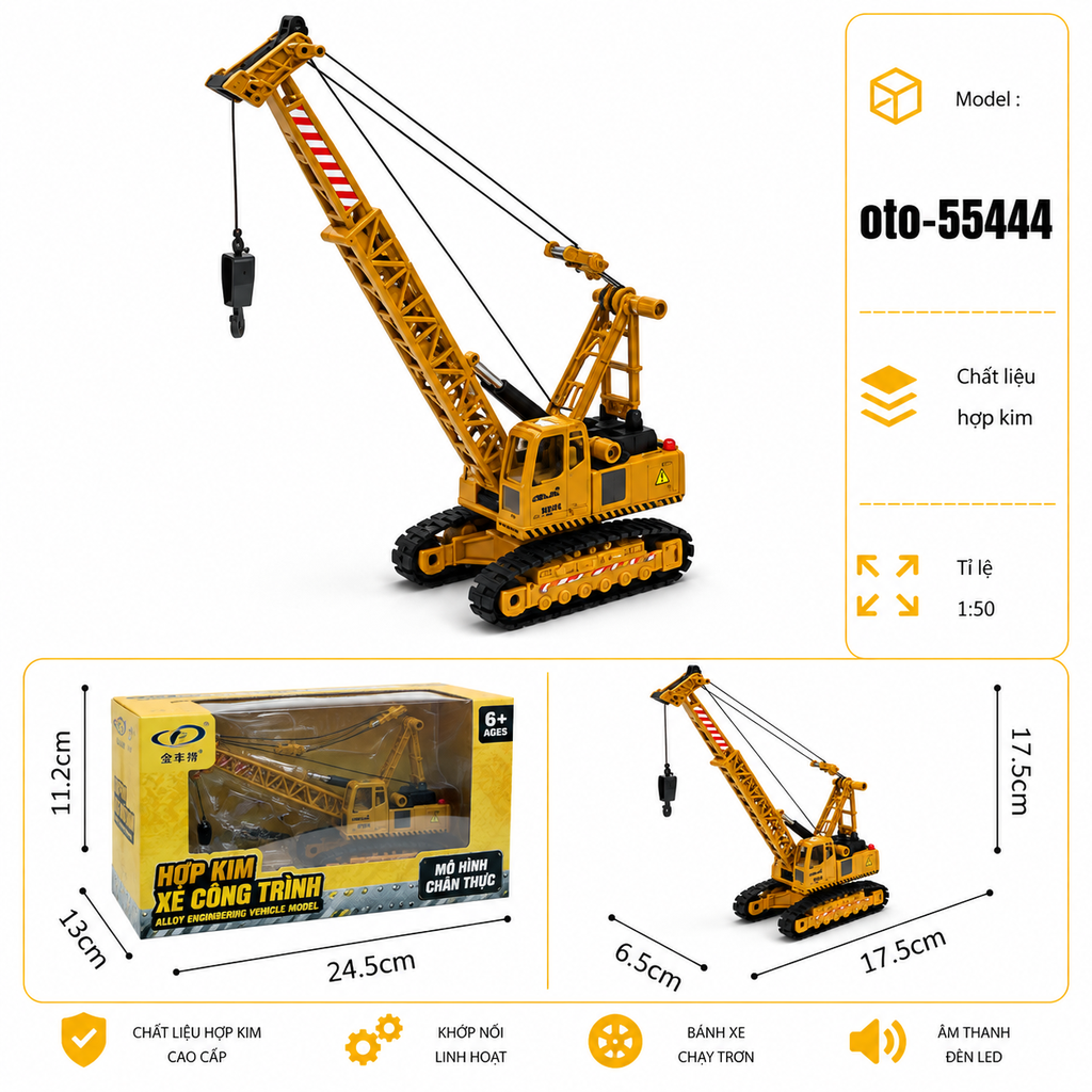 Mô hình xe cẩu , xe xúc hợp kim tỉ lệ 1:50 SKU : oto-55444 ( VAT : 103-02-60 )