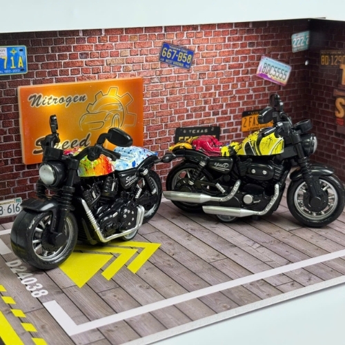 Mô Hình 1 vỉ 2 Xe harley , Tỉ Lệ 1:32 - bánh sau chạy cót - Dài 9cm - rộng 5cm - cao 6cm - nặng : 300gram - FULL BOX : box màu SKU : oto533 - K183B3