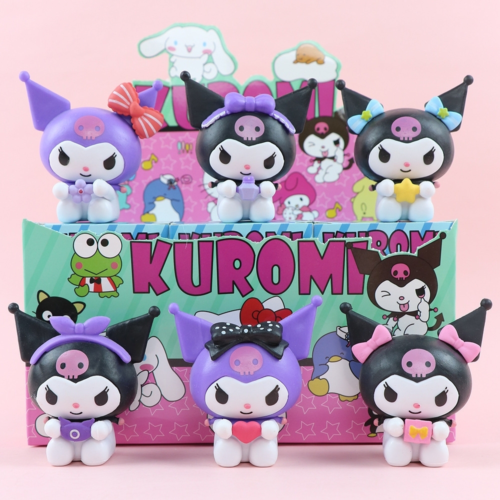 Mô hình kuromi Bộ 6 Melody Gemini Pudding Dog Cinnamon Dog Kuromi Blind Box - cao 7cm - Nặng 400gram - Bọc Túi - Hộp Màu - K32-T1-S3