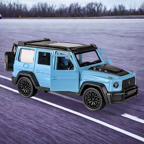 Mô Hình Xe Mẹc g63 xanh trời  tỉ lệ 1:43 Hợp kim có thể mở cửa - bánh sau chạy cót - Dài 11.4cm - rộng 4.5cm - cao 4.7cm - FULL BOX : box màu SKU : oto552h - (VAT: 003-01-35) - K54-T3-S2