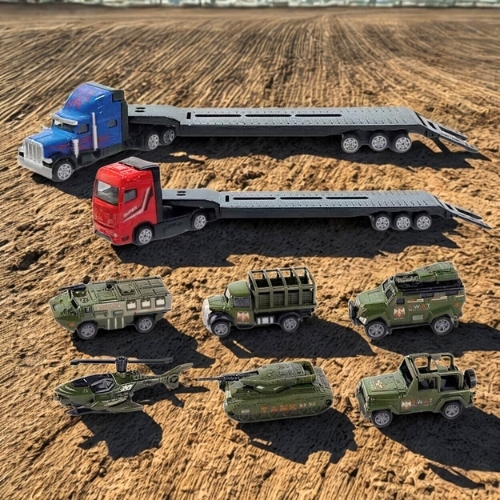 Mô Hình xe container chở xe quân sự , tỉ lệ 1:64, chất liệu hợp kim và nhựa - Dài 29cm - rộng 4.8cm  - cao 9cm - SKU : oto-QZ635-A -( Vat : 103-01-35 ) - K32-T2-S3-4