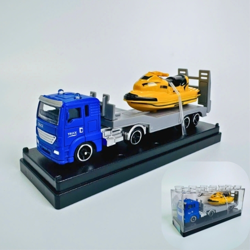 Mô Hình xe công chở xe đua trên nước màu vàng . tỉ lệ 1:64 - Dài 12.5cm - rộng 2.7cm - cao 5cm - nặng : 300gram - FULL BOX . SKU : oto509b