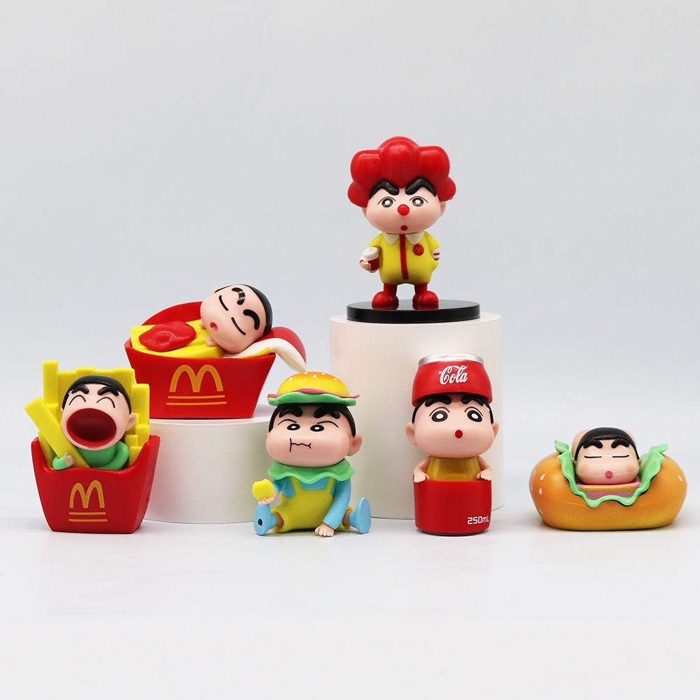 Mô Hình bộ 6 Shin đồ ăn nhanh - Cao 4-7cm - nặng 300gram - Figure Cậu Bé Bút Chì - bọc túi OPP - Hộp Màu - Hm38 N3-K38-T3-S2