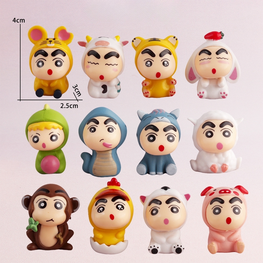 Bộ 12 Mô Hình Shin Bút Chì 12 Con Giáp – Phiên Bản Mini Cao 4cm – Set Figure Shin Dễ Thương – No Box - K33-T3-S3