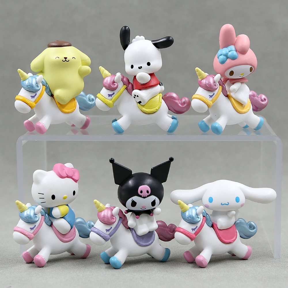 Mô hình kuromi Bộ 6 Melody Gemini Pudding Dog cưỡi ngựa Bản C - cao 5-7cm - Nặng 50gram - no box - N3-K36-T2-S3