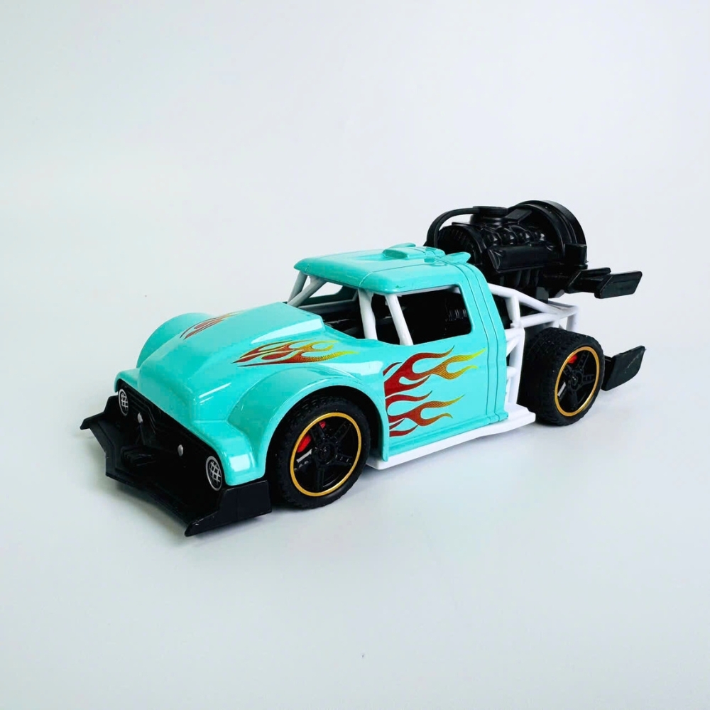 Mô Hình Xe phản lực màu xanh vạch lửa Hợp kim - bánh sau chạy cót - tạo khói - Dài 14cm - rộng 6cm - cao 5cm - nặng : 300gram - FULL BOX : box màu SKU : oto537a - K52-T3-S4