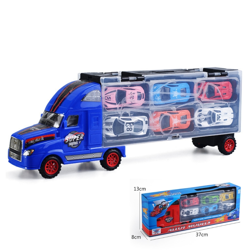 Mô Hình xe container chở xe 2 màu Đỏ Xanh - SKU : oto-YM225366 ( VAT 003-01-50 )