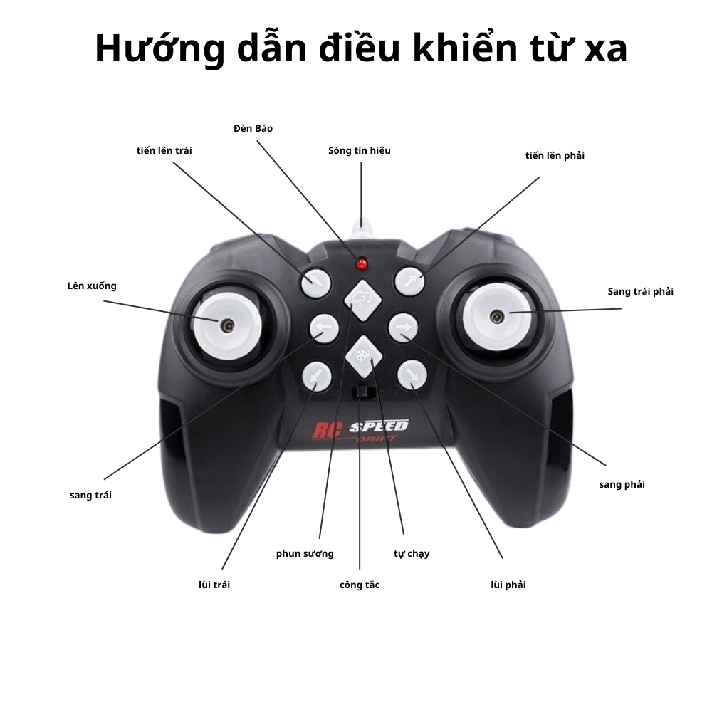 Đồ chơi xe đua điều khiển từ xa 1:12 đèn nhiều màu - Phun Sương Tạo khói - Dài 26cm - Rộng 19.5cm - Cao 11.5cm - Full Box -  K55-T4-S9