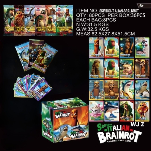 Pack anime Tung Tung Sahur ( 36 Pack 1 hộp - 1 Pack có 8 thẻ ) - dài 13.5cm - cao 12.5cm - Hộp màu  - K30-T3-S3