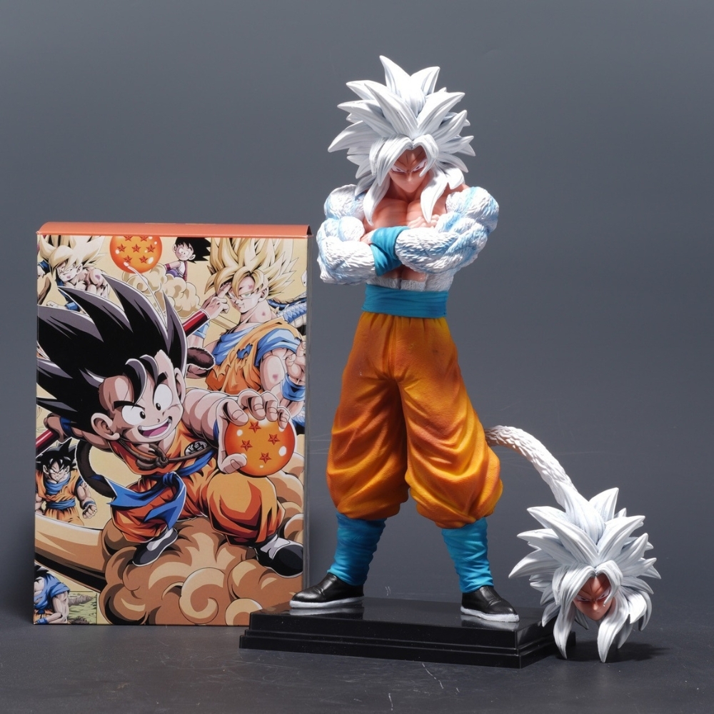 Mô Hình Songoku SSJ4 Tóc Trắng dáng đứng khoanh tay + đầu thay thế - Cao 31.5cm - Nặng 950gram - Box màu - Figure anime Dragon ball - K29-T1-S9