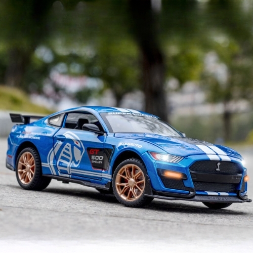 Mô Hình Xe Ford Mustang Shelby GT500 Màu Xanh Trời , tỉ lệ 1:24 Hợp kim có đèn - bánh sau chạy cót - Dài 21cm - rộng 9.5cm - cao 7cm - FULL BOX : box màu SKU : oto557b - ( VAT : 003-01-200 ) - K71-T5-S6