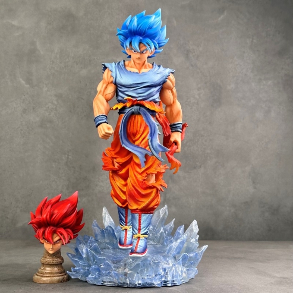 Mô hình DragonBall SonGoku tóc xanh đỏ dáng đứng có base - Cao 33cm -nặng 1500gram - Dragon Ball - Hộp Carton