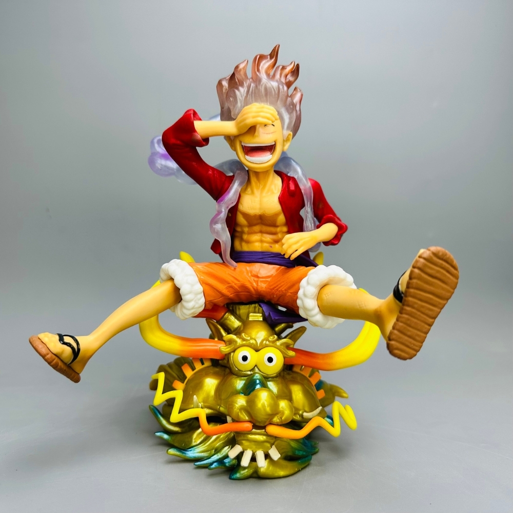 Mô Hình OnePiece Luffy gear 5 áo đỏ ngồi cười cưỡi đầu rồng siêu đẹp Cao 20cm - Nặng 500gram , Figure OnePiece - có vỏ hộp màu