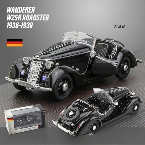 Mô Hình Xe wanderer w25k roadster đen tỉ lệ 1:32 Hợp kim có thể mở cửa - bánh sau chạy cót - Dài 13.5cm- rộng 5cm - cao 4.5cm - nặng : 139gram - FULL BOX : box màu SKU : oto481b - K70-T2-S4