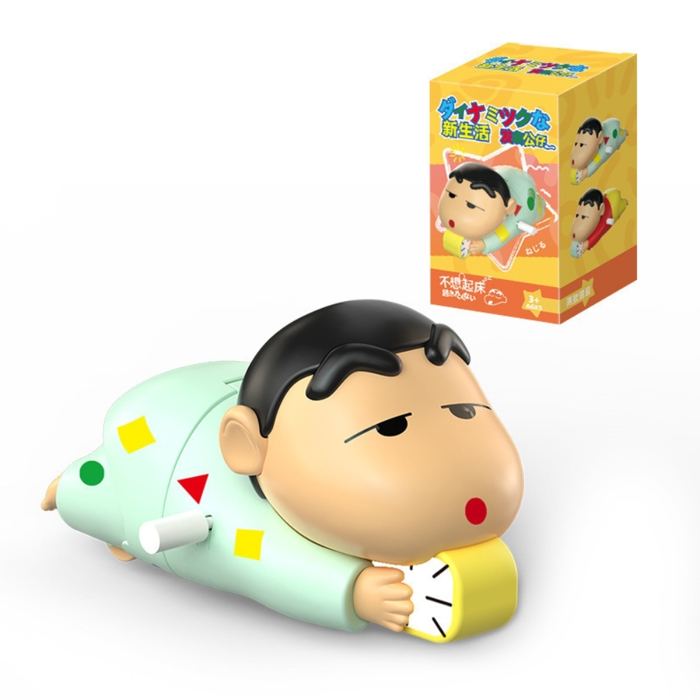 mô hình shin bút chì nằm bò chạy cót áo xanh nhạt - cao : 5.5cm dài 10cm - figure shin - hộp màu N1