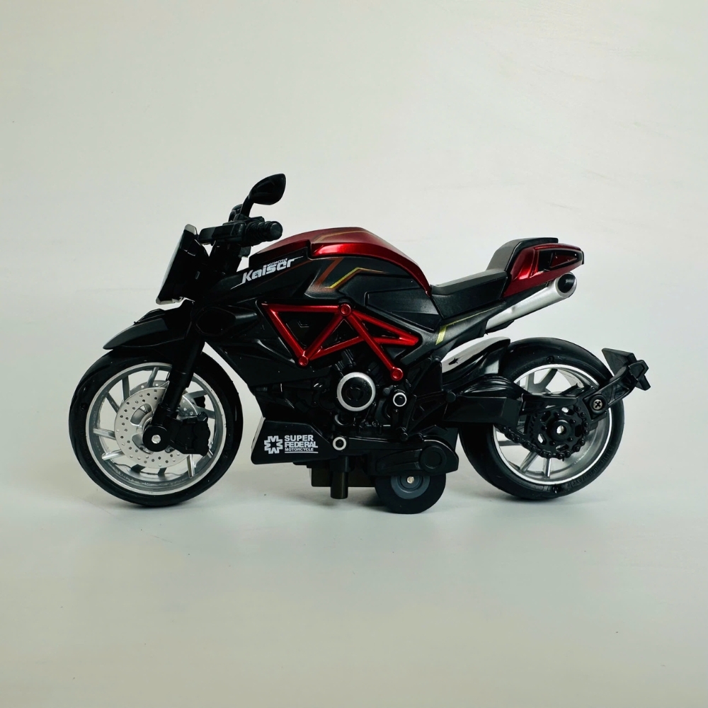 Mô Hình xe Motor Kaiser đen đỏ 1:12 Hợp kim có thể mở cửa - bánh sau chạy cót - Dài 14.5cm - cao 7cm - nặng 500gram - Figure Oto - FULL BOX : box màu - SKU : oto412 - n3-k5-t3-s2