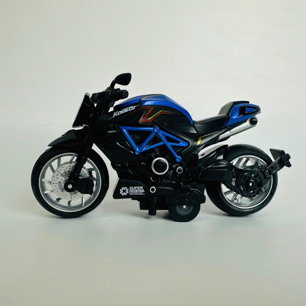 Mô Hình xe Motor Kaiser đen xanh tỉ lệ 1:12 Hợp kim có thể mở cửa - bánh sau chạy cót - Dài 14.5cm - cao 7cm - nặng 500gram - Figure Oto - FULL BOX : box màu - SKU : oto411 -  n3-k5-t2-s3