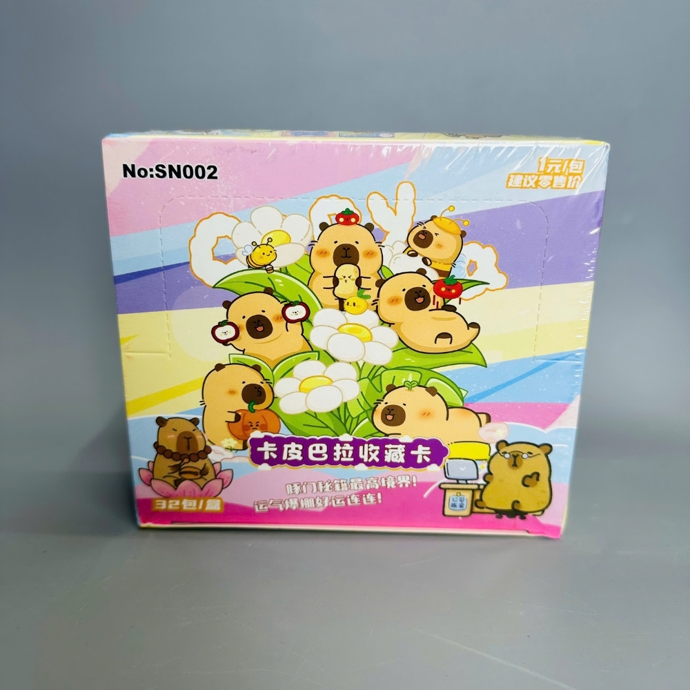 hộp pack thẻ capybara hồng - 1 Hộp = 32PACK - Mỗi pack có 5 thẻ- Cao 13cm - rộng 14cm - K30-T2-S12